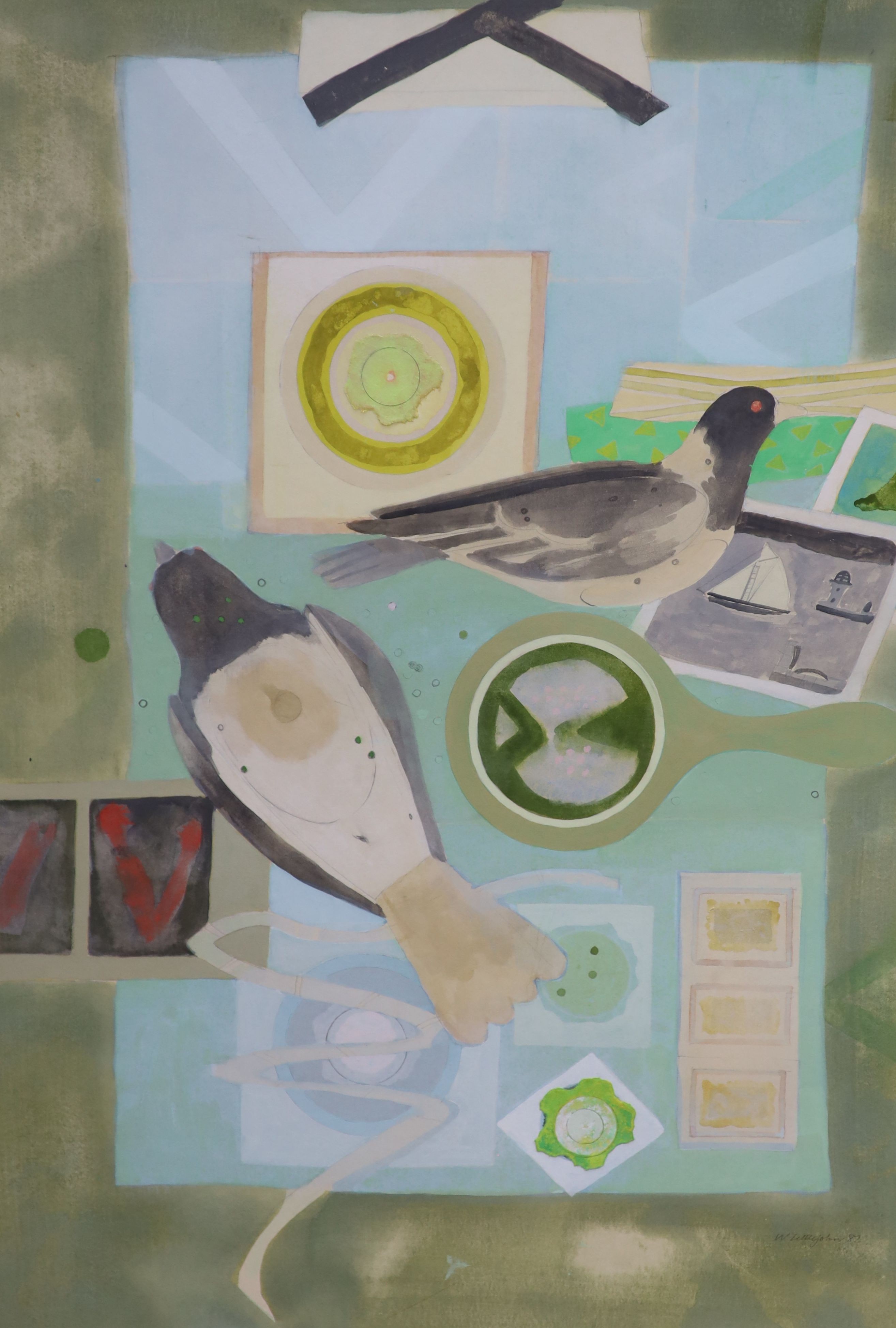 William Littlejohn (192902006), watercolour, 'Decoys and Targets', signed and dated '82, 80 x 56cm